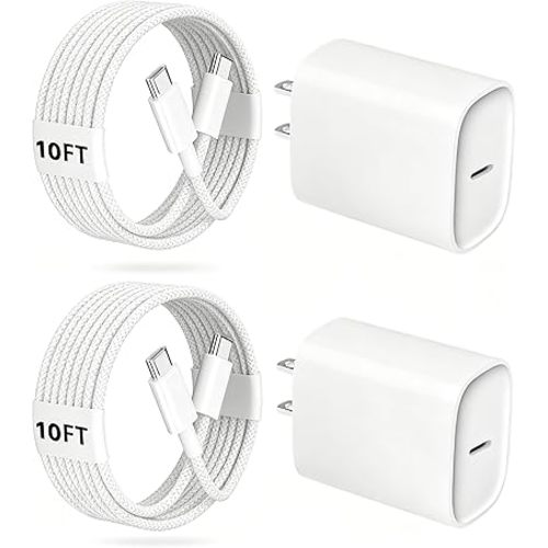 Phone 17 16 15 Pro Charger Fast Charging, 20W USB C Fast Charger Block with 10FT Long Type C Chargers Fast Charging Cable Cord for Phone 17/17 Pro/17 Pro Max/Air/16 Pro Max/16 Pro/15Pro-Braided