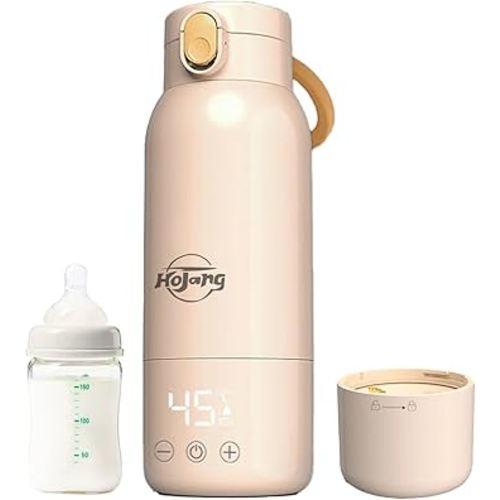 Portable Water/Milk Warmer for Outdoors, 91-135℉ Adjustable Electric Bottle with Self-Heating for Coffee/Tea/Baby, Carry On Your Person, 17.6 OZ, 8H Heat Retention, Touch Control, LED Display
