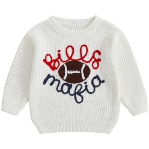 KMBANGI Newborn Toddler Boy Girl Football Sweater Go Bills Pullover Knitwear Game Day Warm Sweatshirt Fall Winter Clothes