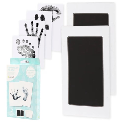 Pearhead Newborn Baby Handprint and Footprint Kit - No Mess Clean-Touch Ink Pad with Impression Cards, Safe for Skin, Perfect Keepsake for Family, Acid-Free, Black, Pack of 2