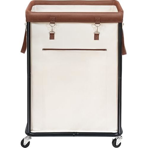 STORAGE MANIAC Large Laundry Basket with Wheels 160L Rolling Laundry Hamper Laundry Cart with Metal Frame and Removable Bag, Clothes Hamper for Bedroom, Bathroom, Dorm Room, Laundry Room, Beige