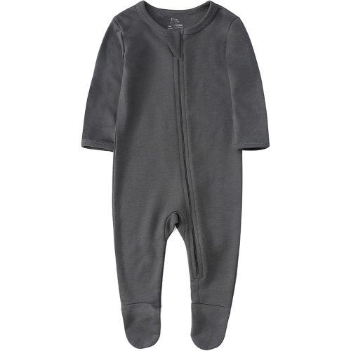 O2 BABY Baby Boys Girls Organic Cotton Zip Front Sleeper Pajamas, Footed Sleep 'n Play（Newborn, Gray）