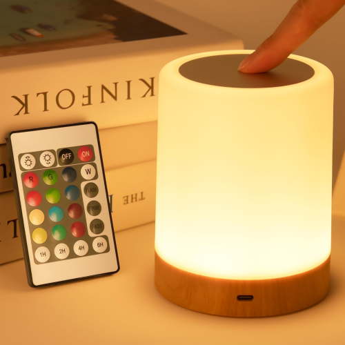 UWANTME Night Light, 5 Brightness 13 RGB Colors Table Lamps for Bedroom, 3 color Variation Modes Bedside Desk Lamp with USB Port, Portable Small Touch Night Light with Hook for Gatherings, Picnics