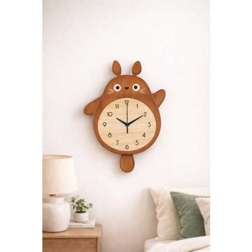 Totoro Inspired Wooden Wall Clock, Silent Quartz Nursery Decor