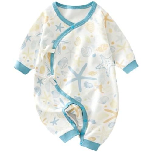 BINIDUCKLING Newborn Kimono Side Tie Wrap Over Long Sleeve Romper