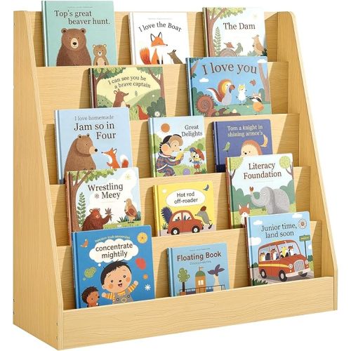 SONGMICS Custos Collection - Kids Bookcase, 5-Tier Montessori Bookshelf, Front-Facing Book Display Rack, for Children's Room, Reading Nook, 11.8 x 31.5 x 31.5 Inches, Beech Beige UGKR076YZ01