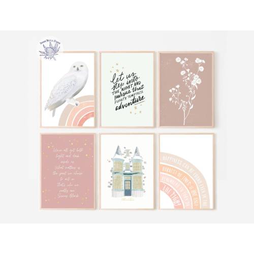 PRINTED Childrens Book Posters Set of 6, Owl Nursery Prints, Gallery Wall Bundle, Potter Nursery Wall Art, Owl Nursery Decor, Girls Room