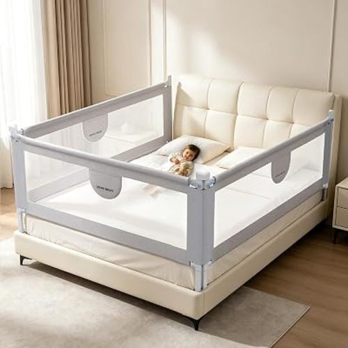 omzer 3-Piece Queen Size Bed Rails for Toddlers with Pocket