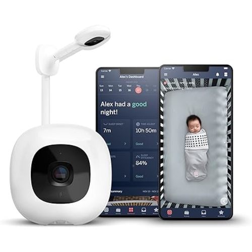 Nanit Pro Smart Baby Monitor & Wall Mount – Wi-Fi HD Video Camera, Sleep Coach and Breathing Motion Tracker, 2-Way Audio, Sound and Motion Alerts, Nightlight and Night Vision, Includes Breathing Band - White - Pro Camera & Wall Mount