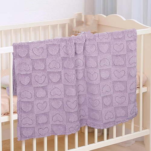 Nap Blanket Flannel Throw Sofa Cover, Ultra Soft Cozy Plush Heart Pattern Baby Toddler Girls Blanket, All Season Versatile Bed & Couch Gift 40 x 30 inch Light Purple