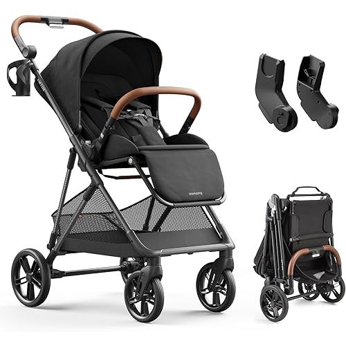 MAMAZING Air Lux Baby Stroller with Carbon Fiber Frame, One-Hand Fold & Reversible Seat, Magnetic 5-Pt Harness, Car Seat Adapter, 15.8lbs, Meteorite