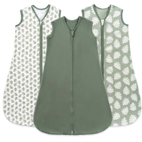 Baby Sleep Sack 18-24 Months, 100% Organic Cotton Wearable Blanket for Babies, 2-Way Zipper TOG 0.5 Lightweight Breathable Baby Sleeping Bag, 4 Sizes-XL Leaf&Green