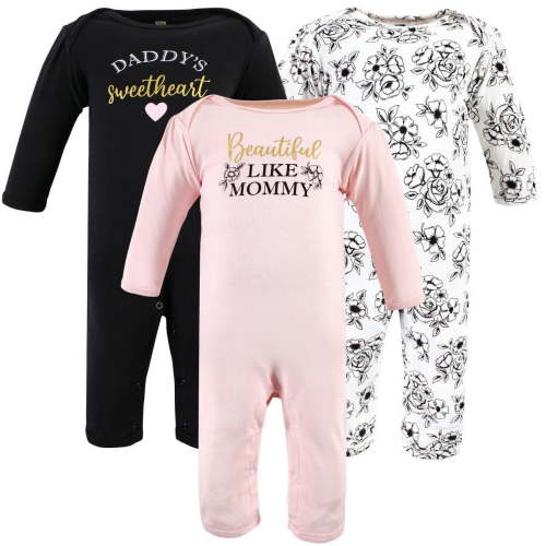 Hudson Baby Infant Girls Cotton Coveralls, Mom Dad Toile, 0-3 Months