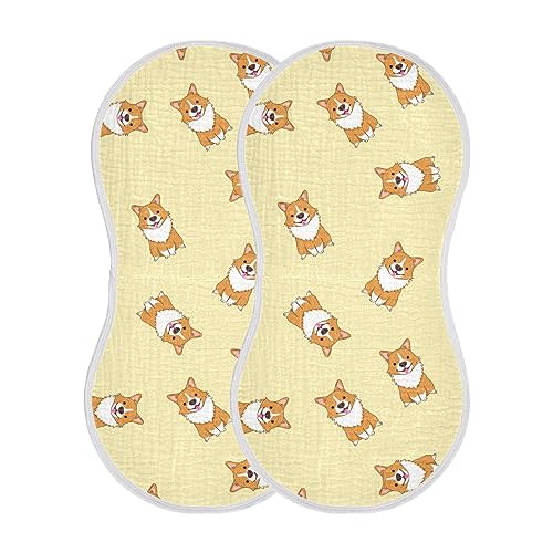 YYZZH Cute Corgi Dog Pattern Muslin Burp Cloths for Baby 2 Pack Soft 100% Cotton Baby Washcloths Bibs for Boy Girl