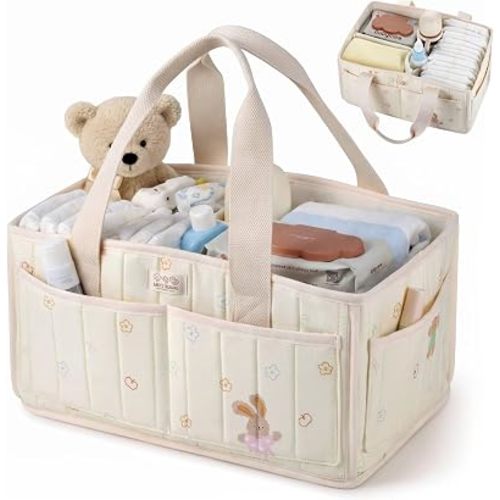 FOREGOER Diaper Caddy Organizer,Soft Cotton Baby Storage Basket with Handle