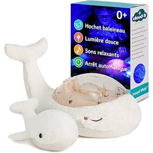 Cloud b Ocean Projector Nightlight with White Noise Soothing Sounds | Adjustable Settings and Auto-Shutoff | Tranquil Whale Family - White
