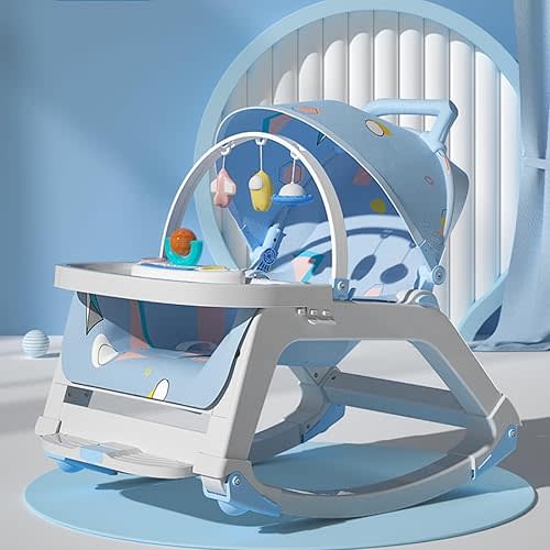 5-1 Baby Bouncer Ifant Seat,Baby Bouncer and Push Walker Cambo,Ifant to Toddler Adjustable Bouncer Chair,Portable Rocker Chair with Wheels,Toy Snack Tray and Canopy for Outdoor,0-36 Months