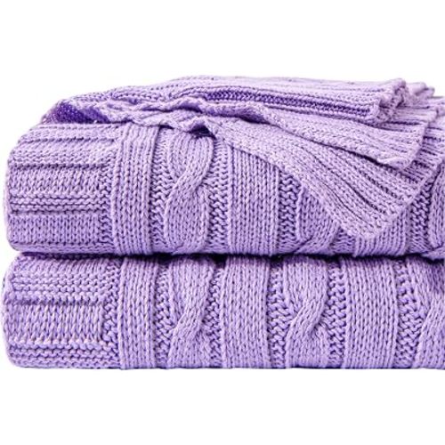 NTBAY Cotton Cable Knit Throw Blanket, 51 x 67, Orchid