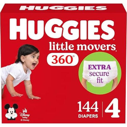 Huggies Little Movers HuggFit 360 Diapers Size 4, 144 Count (4 Packs of 36)