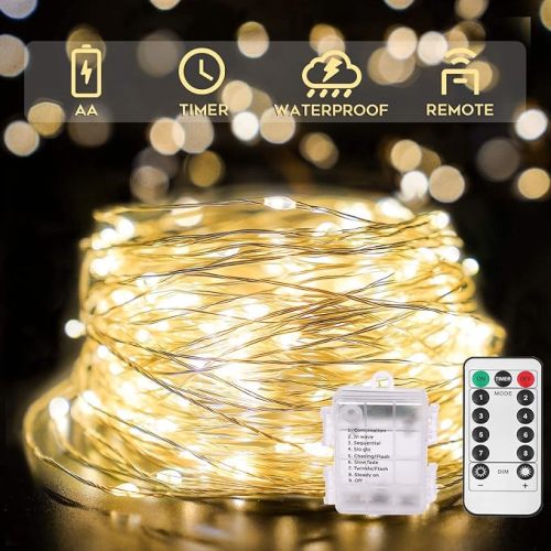 Fairy Lights Battery Operated 33ft 100 LED String Lights Remote