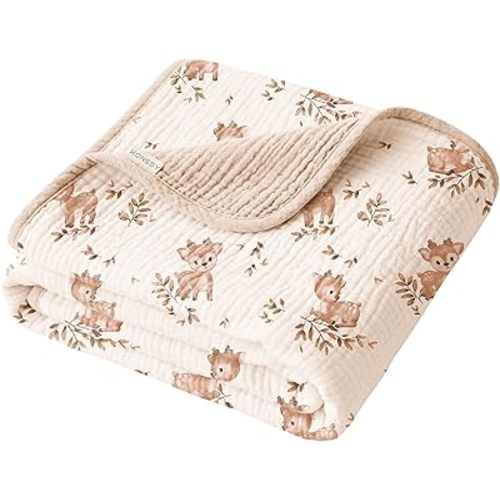 Konssy Muslin Baby Blankets for Girls Boys, 100% Cotton Crib Blanket for Baby Infant Toddler, Super Soft and Lightweight Nursery Blankets 40"x36" (Deer)