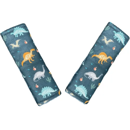Baby Car Seat Neck Cover, Car Seat Strap Cover, Seat Belt Cushions Pads, Shoulder Strap Protectors, Reversible Pram Harness Covers in Minky Dinosaur, Baby Neck Pad Protector