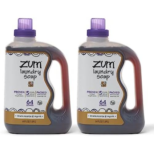 Indigo Wild Zum Clean Laundry Soap - Plant-Based Liquid Laundry Soap - Contains Baking Soda, Essential Oils & Saponified Coconut Oil - Frankincense & Myrrh Scent - 64 fl oz (2 Pack)
