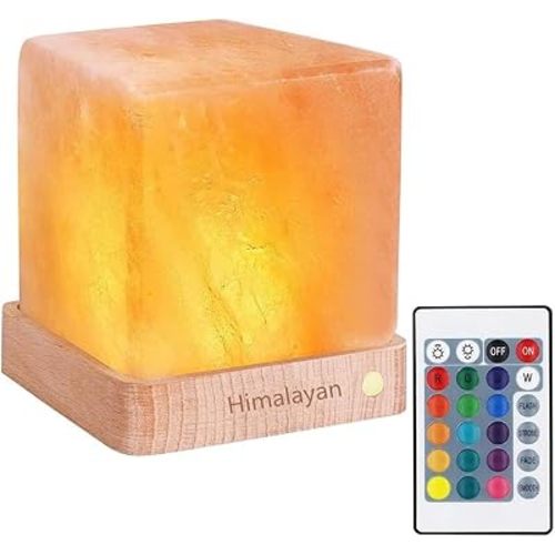 TAOHUA GARDEN Natural Himalayan Cordless Salt Lamp Rock Crystal Rechargeable(Built-in Battery) Remote Control 15colours Decorative Present for Friend