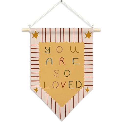 CUANFDDSF Boho Nursery Wall Art, Kids Playroom Wall Decor Hanging Pennant Flag, You Are So Loved Retro Trendy Aesthetic Canvas Banner Decorations for Kids Nursery Room Bedroom Decor, 11x15 Inch