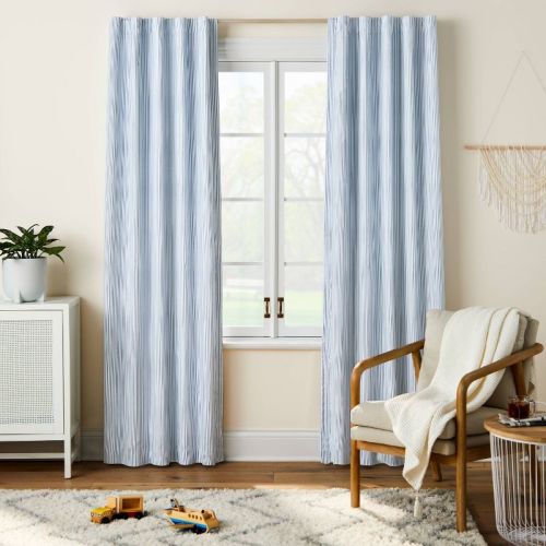 42"W x 84"L Irregular Mini Striped Kids' Blackout Window Curtain Panel Blue - Pillowfort™
