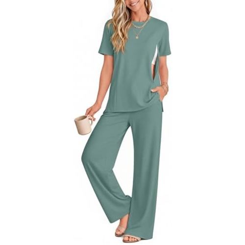 2 Piece Nursing Breastfeeding Set Maternity Pajamas with Hidden Zipper Postpartum Short Sleeve Lounge Outfit Set Pjs