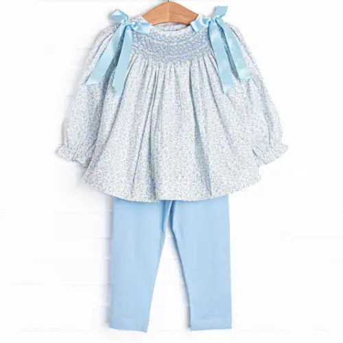 Bow Me Away Smocked Legging Set, Blue – Stitchy Fish