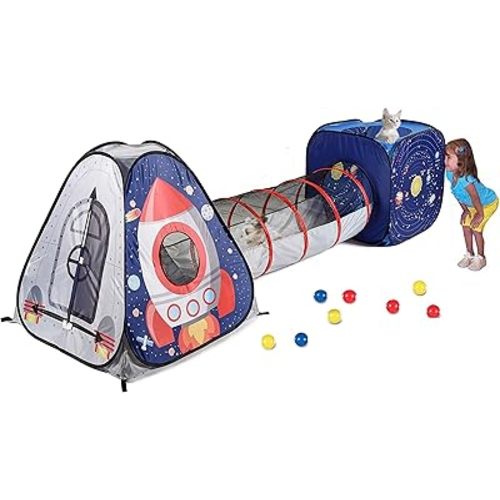 UTEX 3pc Space Astronaut Pop Up Play Tents with Tunnels for Kids, Boys, Girls, Babies and Toddlers, Indoor/Outdoor Playhouse –Stem Inspired Design W/Solar System & Planet