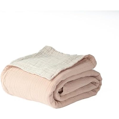 Salt Earth 100% Cotton Muslin Throw Blanket, 55"X75" Twin 6 Layered Gauze Blanket Throw for Couch, Bed, Living Room, Home, Light Christmas Blankets and Throws for Christmas Gifts (Rose Dust/Moonbeam)