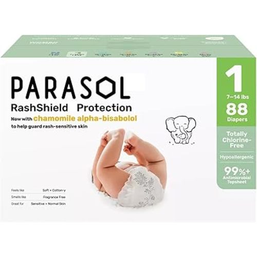 Parasol Disposable Baby Diapers Size 1, 7-14 lb, 88 Count, Soft Cotton-Like Feel, Absorbent Core, Flexible Waistband, Stretch Sides, Day & Night Comfort, Everyday Baby Care