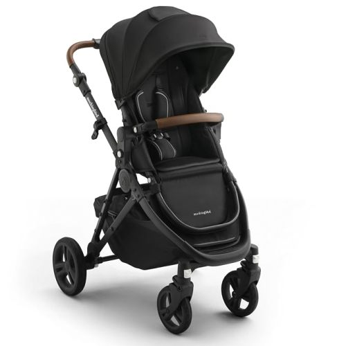 Mockingbird Single-to-Double Stroller 3.0 - Convertible Full Size Baby Stroller for 1, 2, or 3 Kids with 44 Possible configurations, Travel System Compatible - Black/Charcoal Frame/Penny Leather