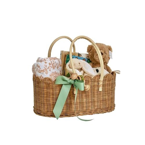 Handmade Rattan Diaper Caddy Organizer With Handles - Natural Baby Essentials Storage for Nursery