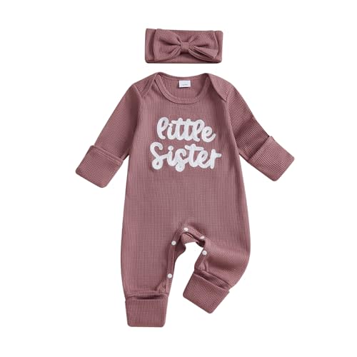 allshope Infant Baby Girl Fall Outfit Sweatshirt Romper Little Sister Lil Sis Long Sleeve Jumpsuit Newborn Clothes