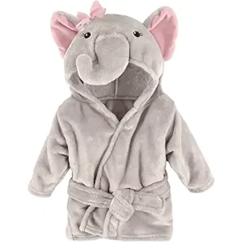 Hudson Baby Unisex Baby Plush Animal Face Bathrobe, Pretty Elephant, 0-9 Months
