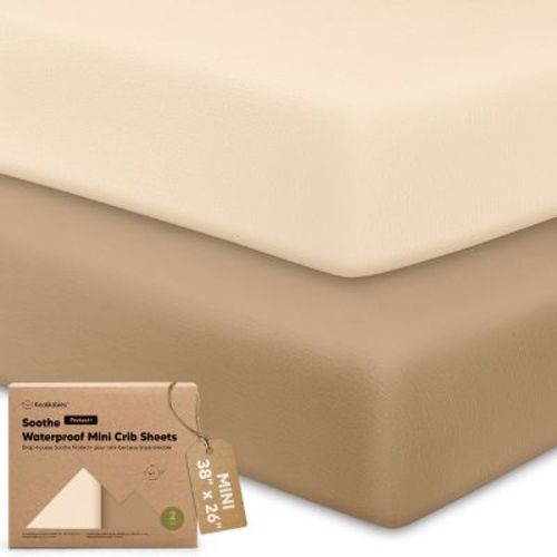 KeaBabies 2pk Soothe Waterproof Fitted Mini Crib Sheets for Girl, Boy, 100% Organic Soft Cotton Pack and Play Sheets (Pecan)