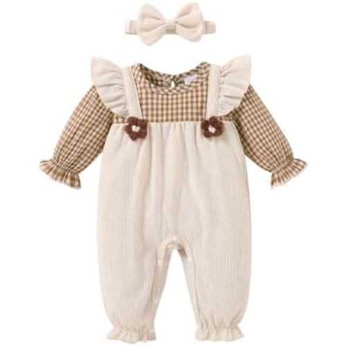 Happy Town Infant Baby Girl Clothes Long Sleeve Ruffle Romper Fall Jumpsuit