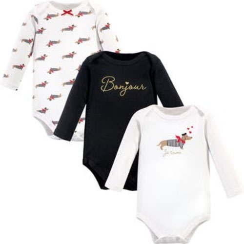 Essential All-Cotton Long-Sleeve Bodysuit Triple Pack, 0-3M