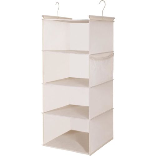 MAX Houser 4 Tier Shelf Hanging Closet Organizer, Space Saver,Closet Hanging Shelf with 2 Sturdy Hooks for Storage, Foldable (Beige)