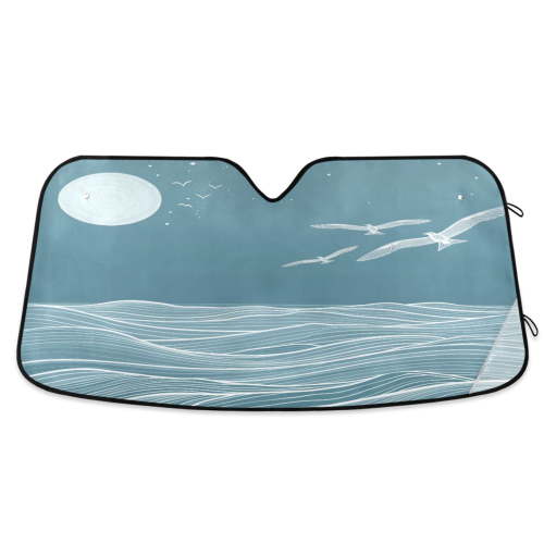 Wave Seagull Line Art Car Windshield Sun Shade Foldable Car Front Window Visor Heat and UV Protection 55x27.6