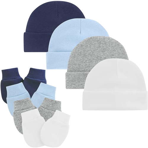 Zando Newborn Boys Beanie Hats and Hand Mitts, 0-6 Months, 4 Pack