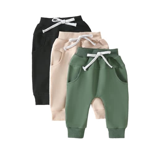 Yoawdats Baby Boys' 3-Pack Pull-on Jogger Pants Knit Pants Classic Fit Elastic Waist Kids Toddler Pants Multipacks Long Pants