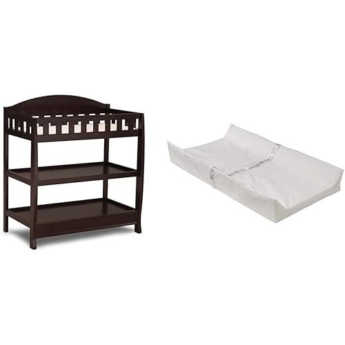 Delta Children Infant Changing Table with Pad, Dark Chocolate & Foam Contoured Changing Pad with Waterproof Cover