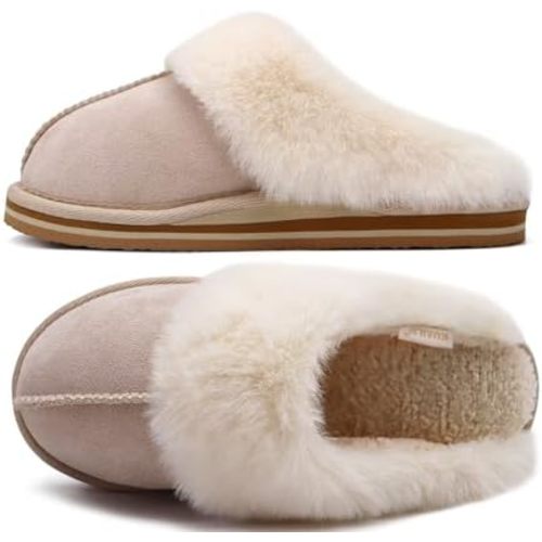 KuaiLu Womens Fluff Dual Memory Foam Slippers Ladies Cozy Arch Support Warm Scuff Slippers Slip on Comfy Winter House Shoes with Non-Slip Indoor Outdoor Hard Sole