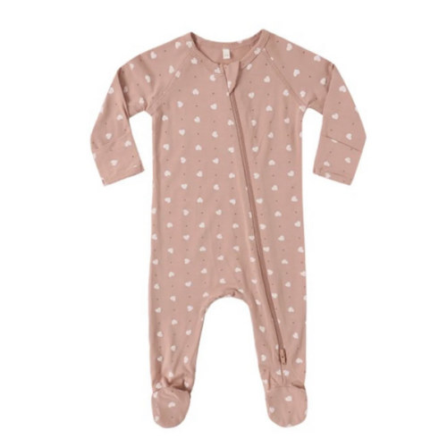 Bamboo Zip Footie - Pink Hearts – The Eden Baby