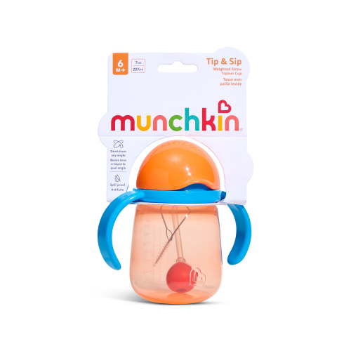 Munchkin Any Angle Weighted Straw Trainer Cup with Handles, Baby and Toddler Transition Sippy Cup, 6+ Months, 7 Ounce Orange - Walmart.ca